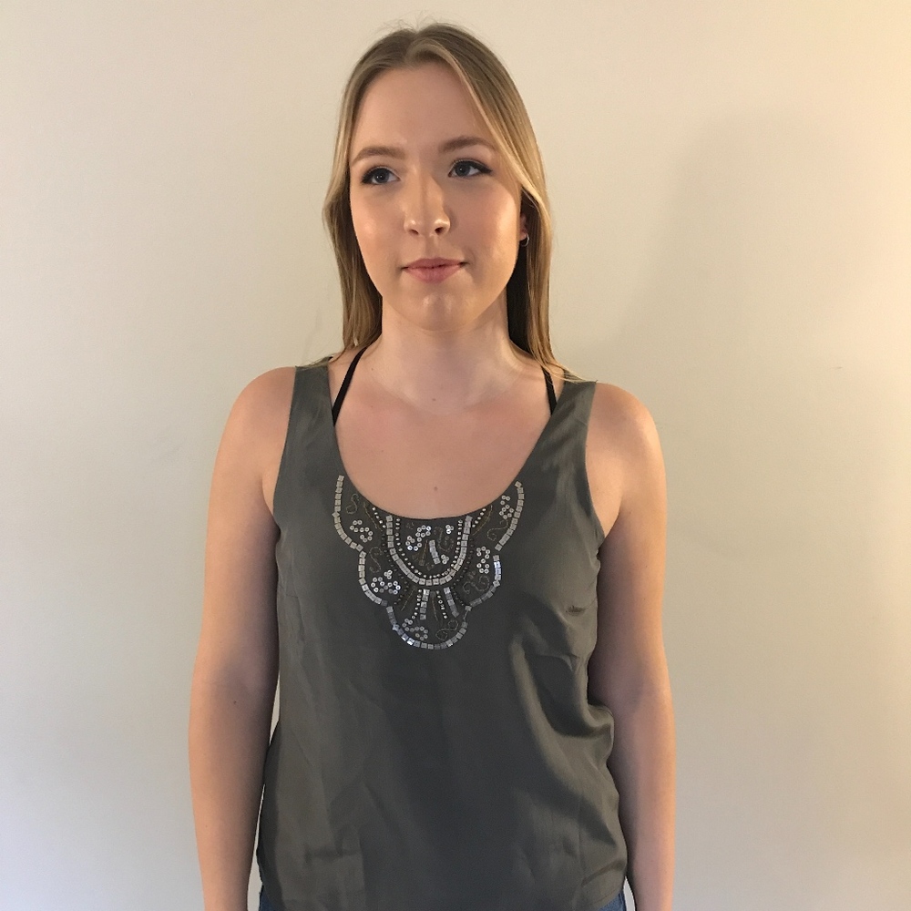 Tommy Bahama Gray Silk Beaded Tank Top